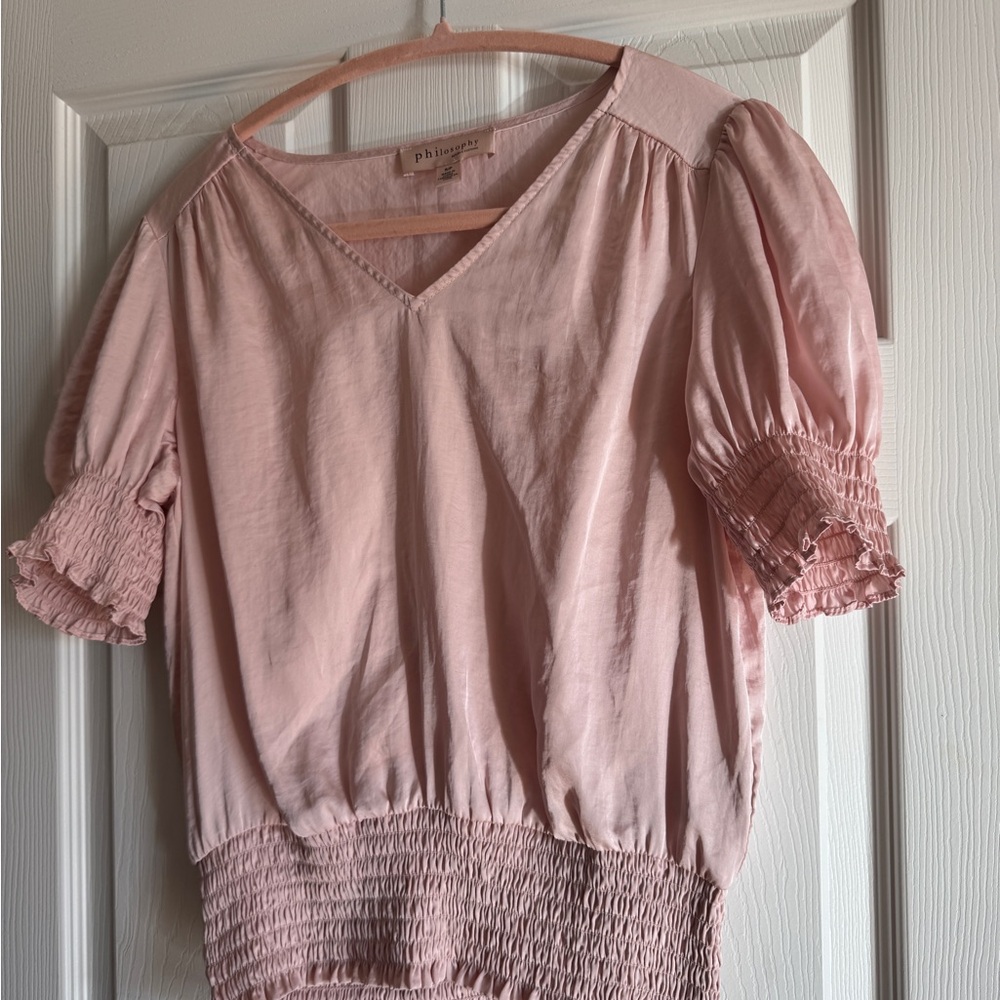 Philosophy Light Pink Puff Sleeve Blouse, size small